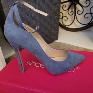 Dusty blue heels with ankle strap
